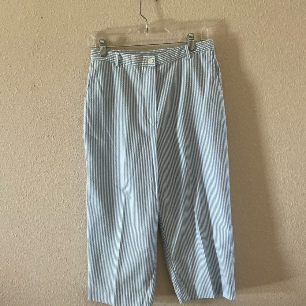 Vtg Alfred Dunner Capri Set Blue/White Stripe Seersucker Grandmacore Size 10P - Picture 4 of 16